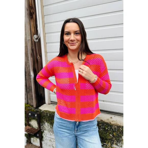 ZAKET & PLOVER Sweaters - NEW ZAKET & PLOVER crochet zip stripe sweater in sunset